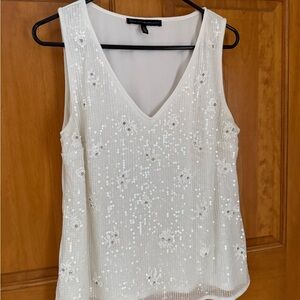White House Black Market Ivory Sequin V-Neck Camisole